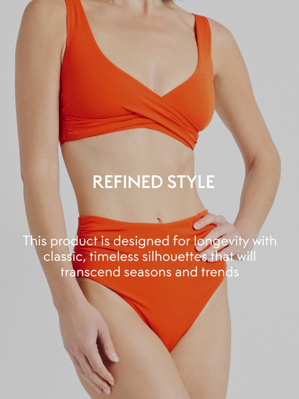 High-Waist Orange Bikini Set with Wrap V-Neck Top
